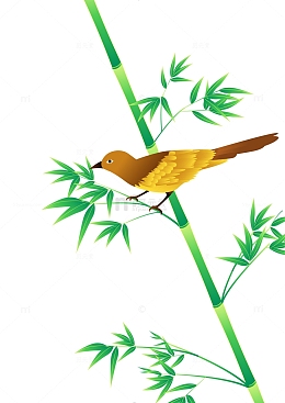 中国风国潮竹叶小鸟矢量插画