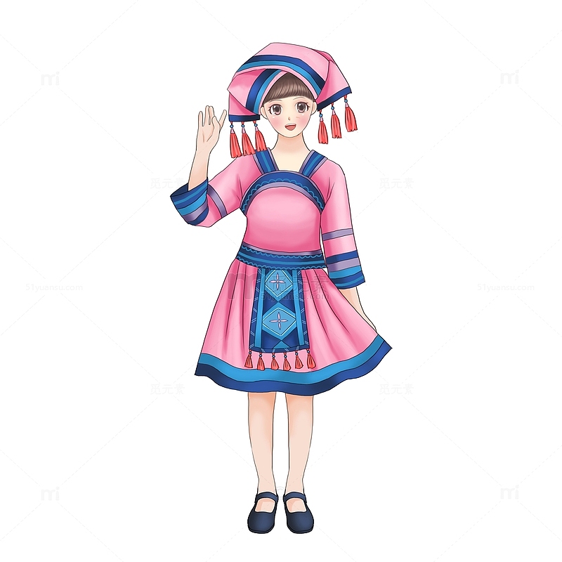 手绘传统民族服饰壮族少女