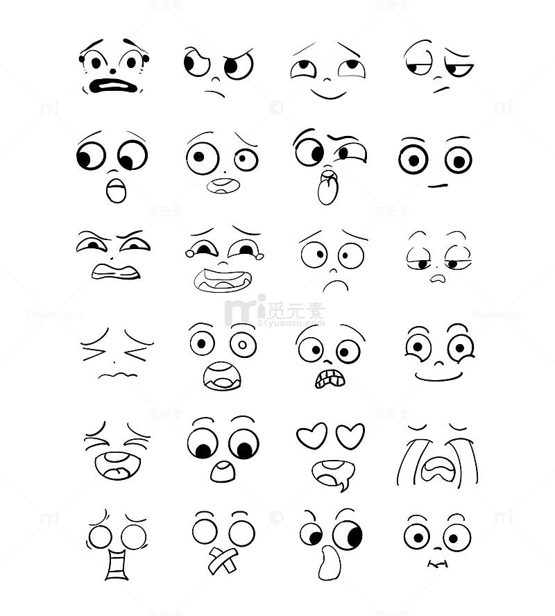 手绘不同形状表情简笔画