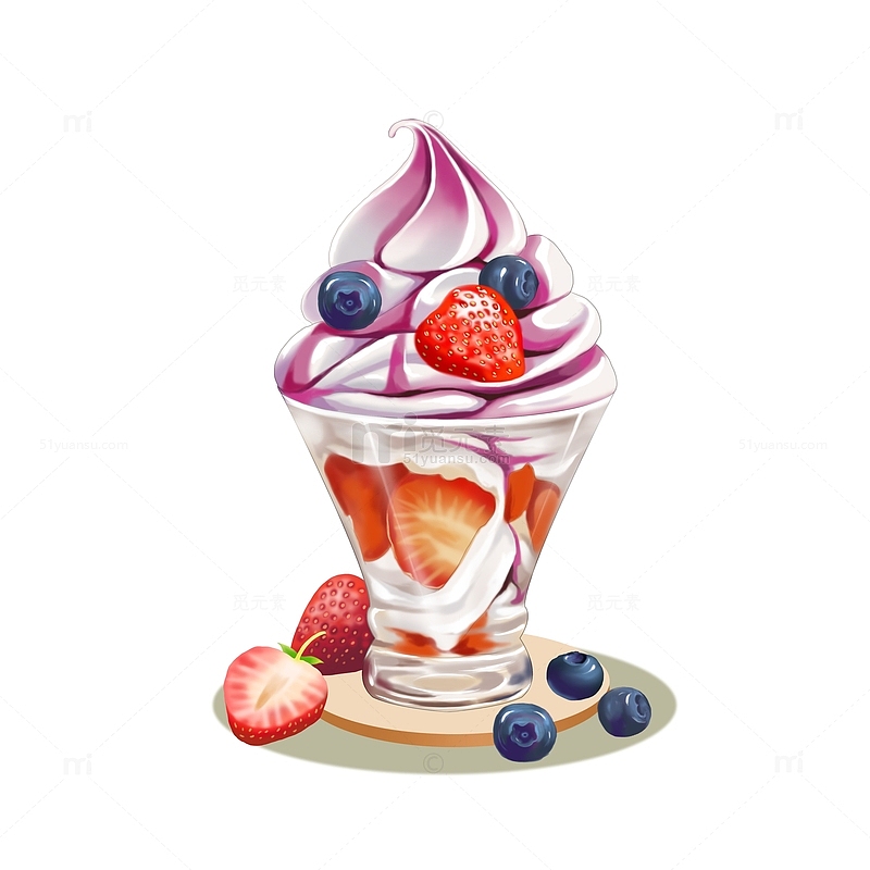 手绘水果冰淇淋蓝莓草莓冰爽夏日