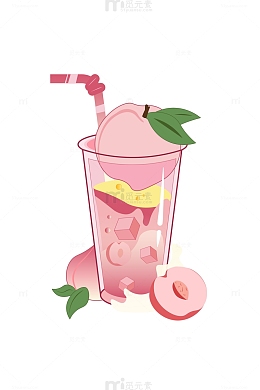 扁平插画冰镇冷饮水蜜桃果茶汁