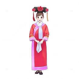 手绘传统文化满族服饰少数民族服饰格格造型