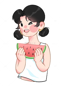 夏日吃西瓜女孩