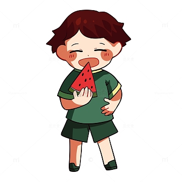 小孩吃西瓜插画元素psdpng可爱小女孩吃西瓜小姑娘手绘卡通元素素材ai