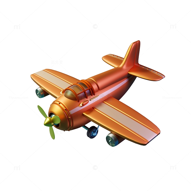 3D立体橙红色小飞机卡通航模