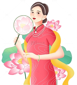 夏至旗袍美女荷花元素