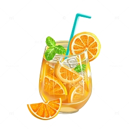 手绘夏日水果冷饮橙汁冰块