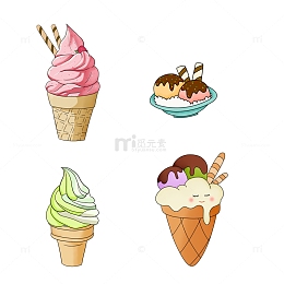 夏天水果草莓芒果哈密瓜抹茶冰淇淋甜筒粉色