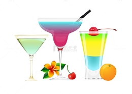 夏日水果饮料冷饮冰沙矢量插画