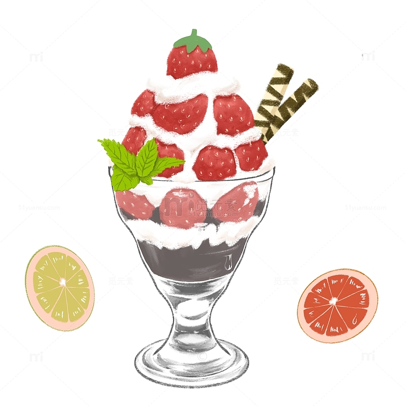 草莓奶油冰淇淋橙子柠檬手绘