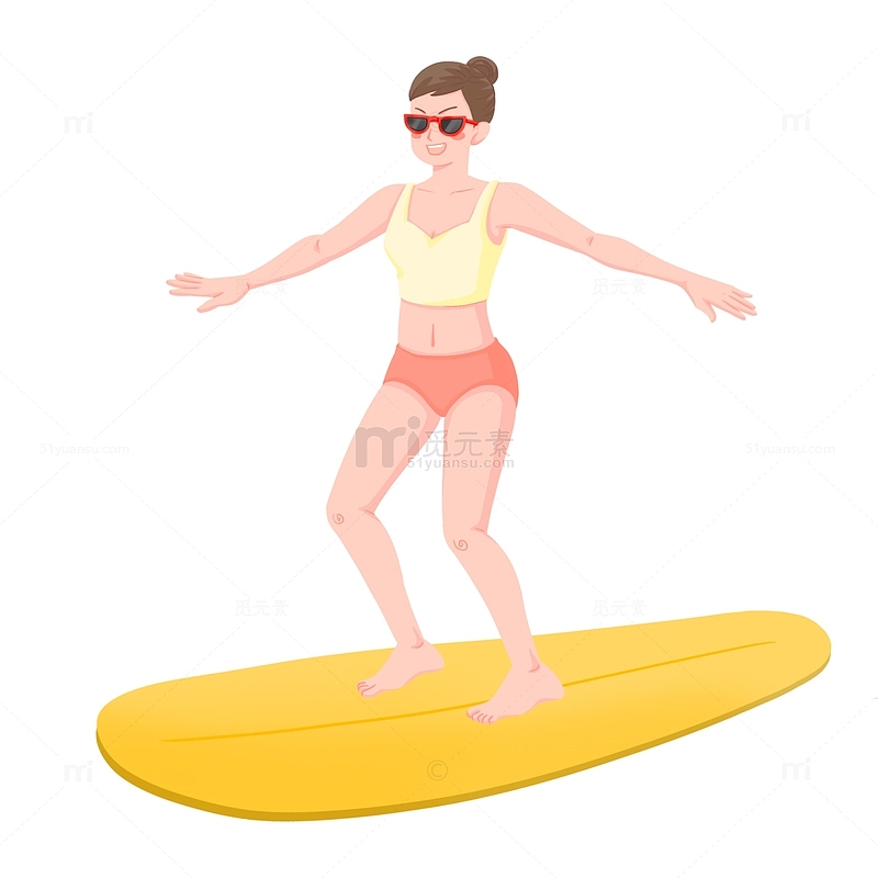 夏季夏至戴墨镜女孩冲浪滑板
