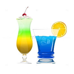 夏日沙滩水果冷饮冰沙饮料矢量插画