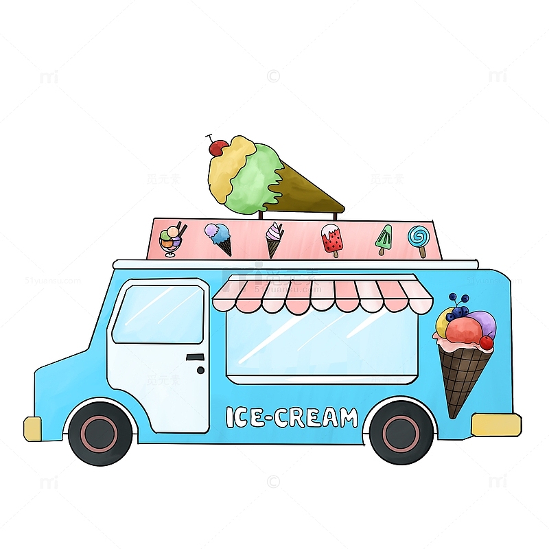 冰淇淋车小卖铺手绘元素