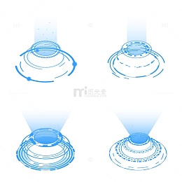 蓝色科技上升圆环光效装饰元素
