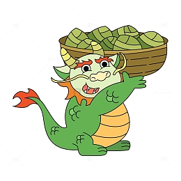 卡通线描端着粽子的肥龙