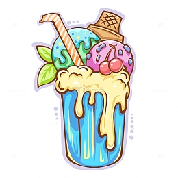 手绘夏天凉爽冷饮冰激凌奶油元素