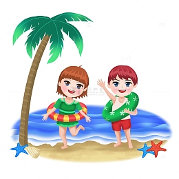 夏至沙滩泳装女孩海浪椰树