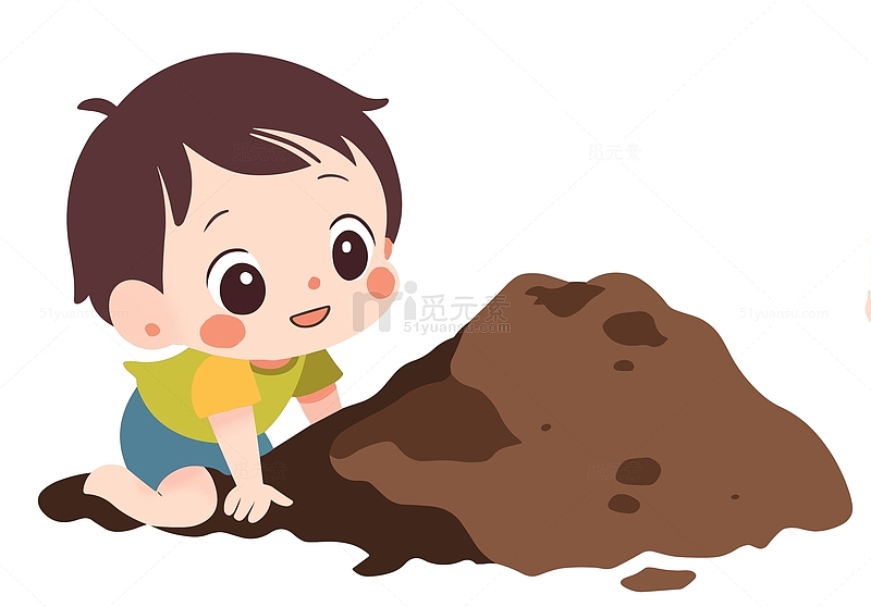 小男孩在堆沙子素材