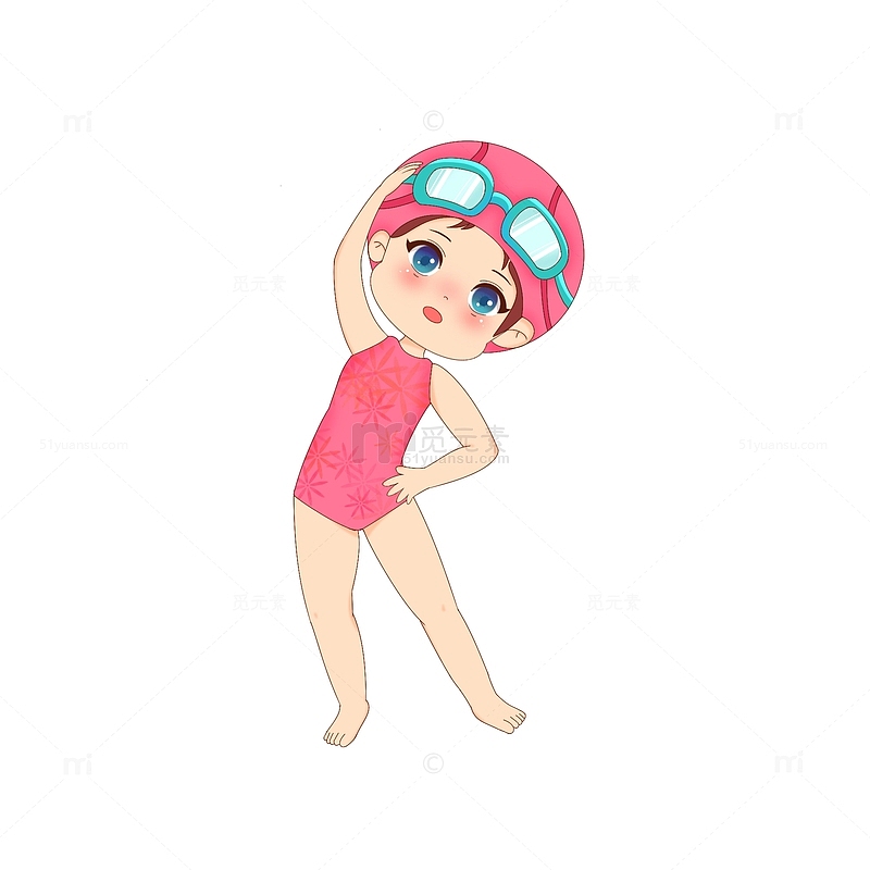 卡通游泳热身训练小女孩元素