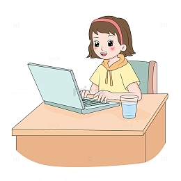 女孩玩笔记本电脑卡通手绘图