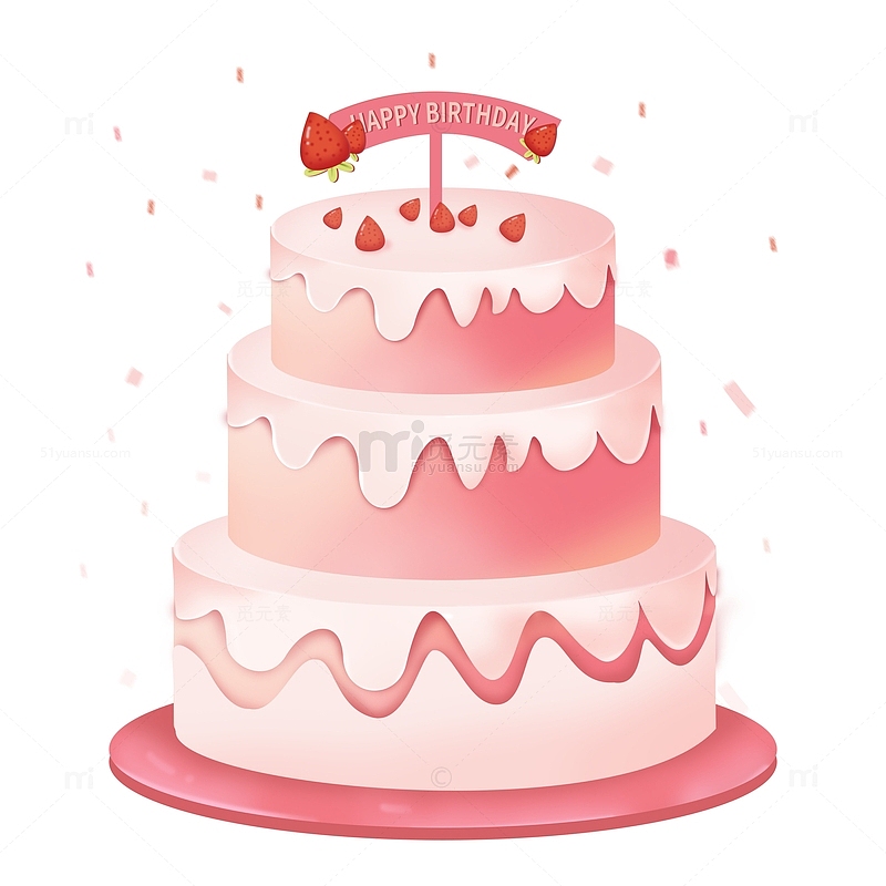 手绘甜品粉色生日蛋糕