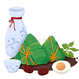 卡通手绘端午粽子雄黄酒场景免抠元素