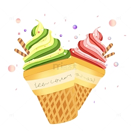 手绘夏天抹茶草莓冰淇淋海报装饰