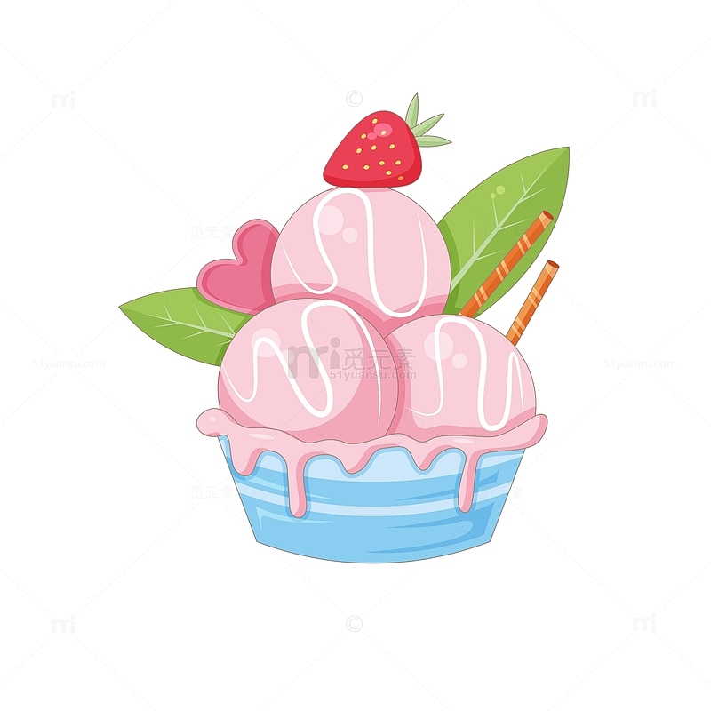 夏天冰淇淋草莓矢量插画元素