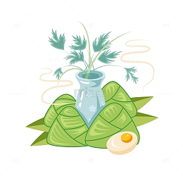端午粽子艾草咸鸭蛋矢量插画元素