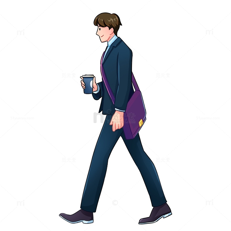 上班族男走路去上班喝咖啡