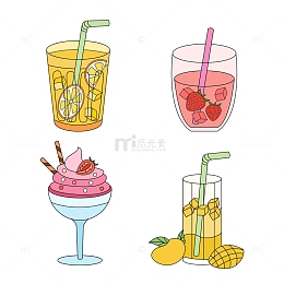 卡通线描夏季果蔬饮品
