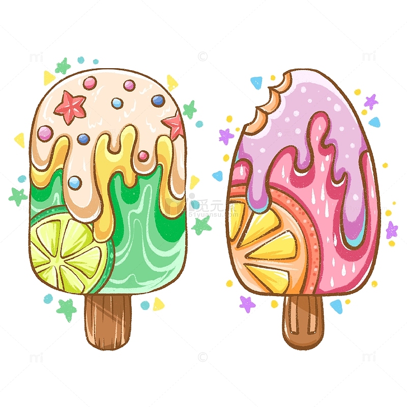 夏天水果雪糕冰激凌手绘元素