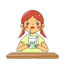 扎辫子女孩喝牛奶