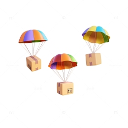 3D彩色降落伞包裹快递物流包裹投递