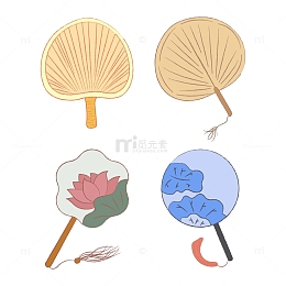 中国传统古典蒲扇团扇矢量手绘插画