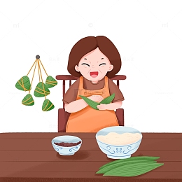 卡通手绘老奶奶端午节开心包粽子免抠元素