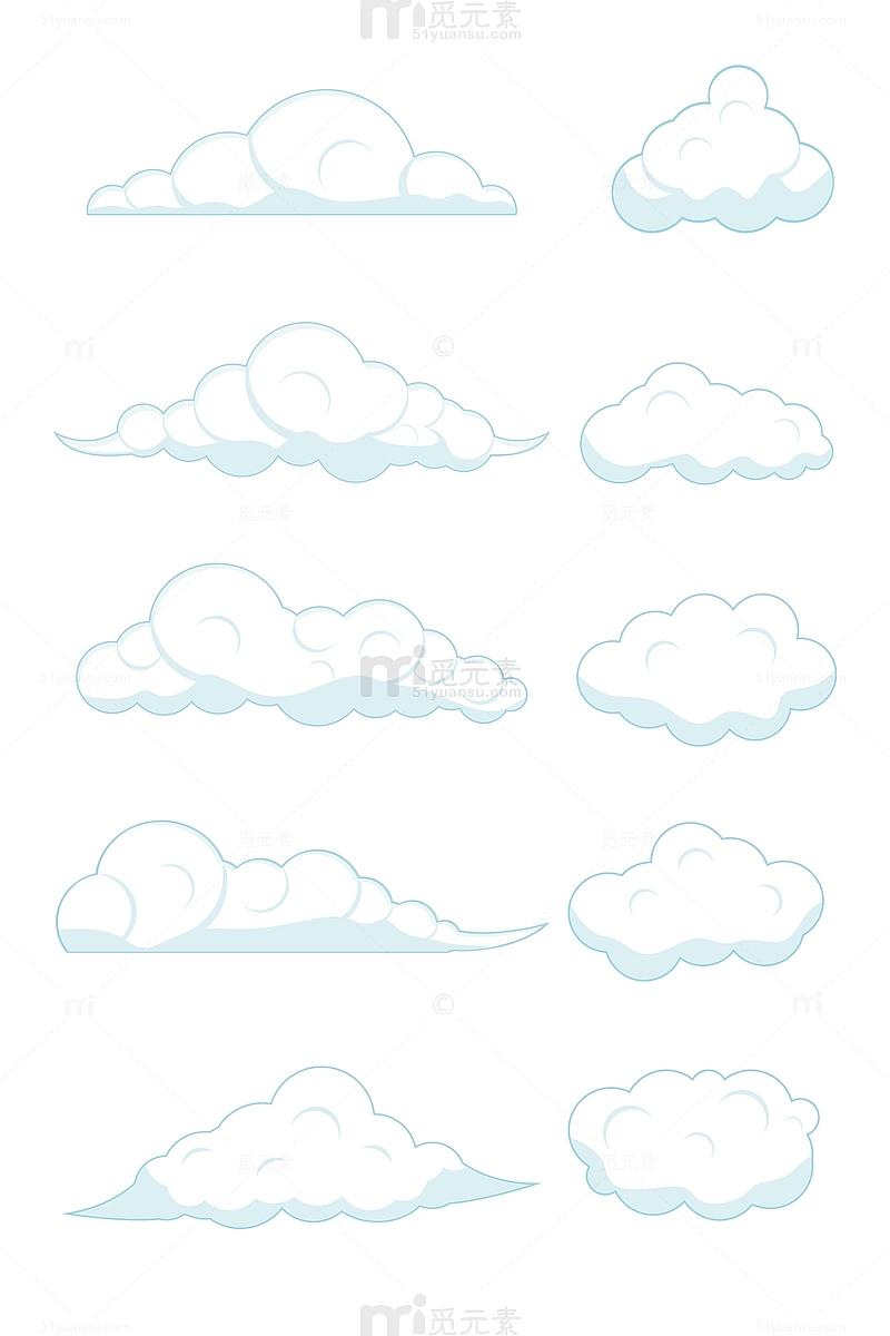 卡通矢量图云朵长白云元素