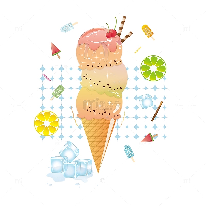 夏日冰爽水果甜筒雪糕冰淇淋元素