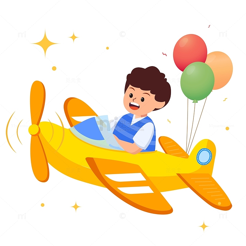 卡通可爱男孩开飞机装饰插画元素