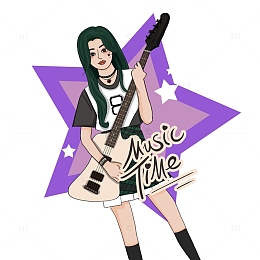 抱着吉他的猫系摇滚少女