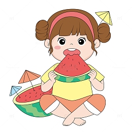 夏天小女该吃西瓜手绘图