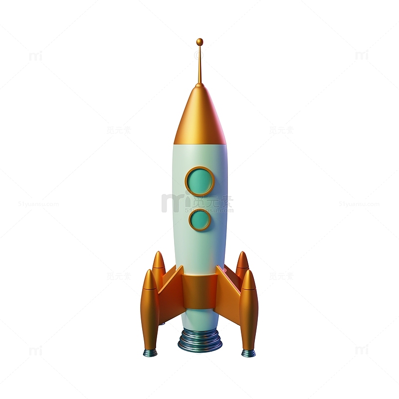 3D立体橙黄色火箭模型