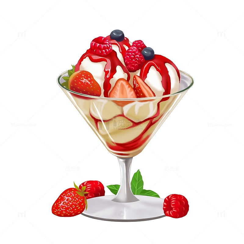 夏日冰爽草莓冰淇淋树莓蓝莓