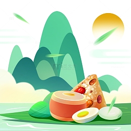 端午节插画山脉手绘元素