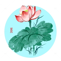 夏至荷花荷叶莲花国风手绘元素