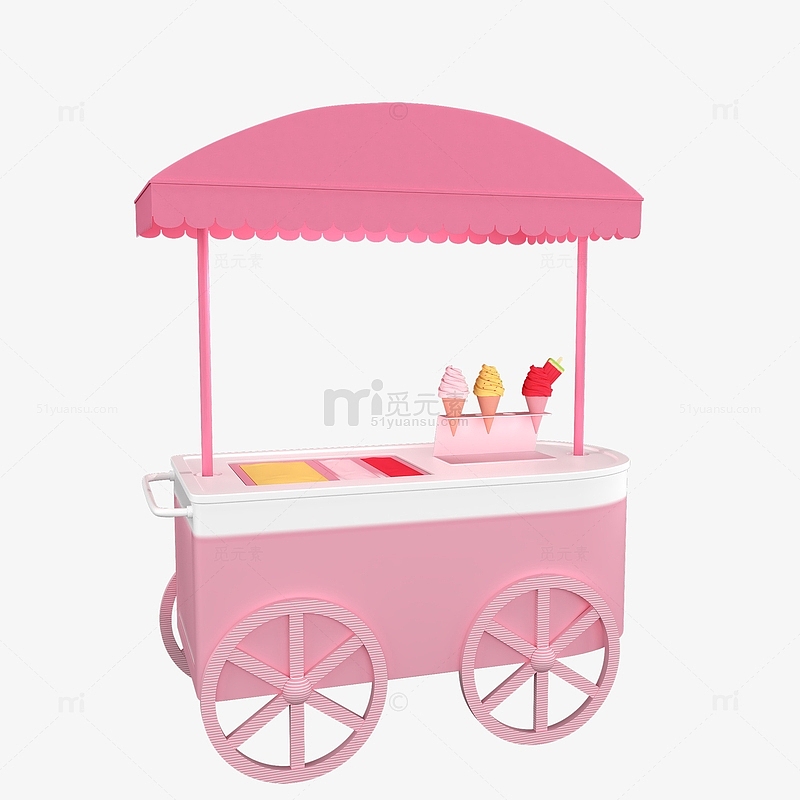 3D立体粉色可爱冰淇淋雪糕售卖车