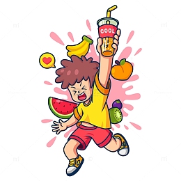 水果冷饮气氛卡通插画