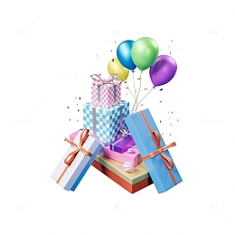 彩色气球堆叠礼盒堆礼包3D装饰元素