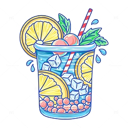 凉爽冷饮料柠檬水手绘素材