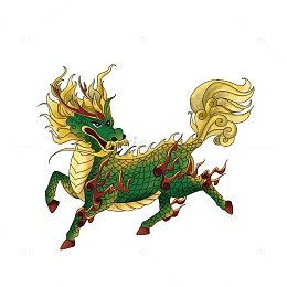 手绘麒麟 国风插画